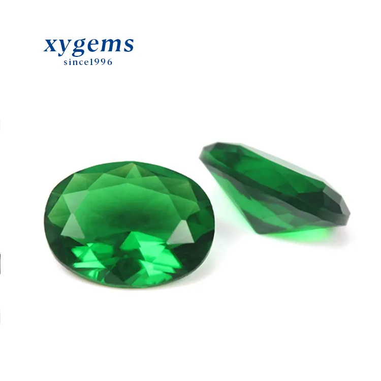 Xygems मशीन कट ओवल कट ग्रीन रंग क्रिस्टल ग्लास पत्थर