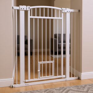 Barrière de sécurité pour animaux PawHut, 42 pouces de haut, 30-41 pouces de large, avec porte pour chat, en métal, pour intérieur, pour chiens - Product Image 2