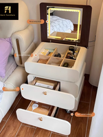 Nouveau Miroir LED Tactile Rabattable pour Chambre à Coucher, Coiffeuse de Chevet Mini Multifonctionnelle avec Rangement pour Filles