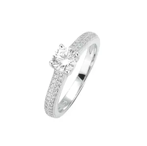 Fashion Jewelry Rings Claw Setting Round Diamond Pave Zircon Bridal Wedding Engagement Women 925 Sterling Silver Rings