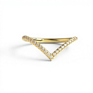 Bague minimaliste en or 18 carats en forme de V avec diamants, bague délicate pavée de diamants ronds, alliance empilable, bijoux fins, bague de fiançailles pour femme - Product Image 1