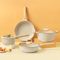 Batterie de cuisine 11 pièces classique antiadhésive en pierre médicale de granit, compatible induction et gaz, écologique, avec marmite et poêle à frire