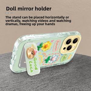 Dessin animé mignon 3D fleur Animal grenouille étui de téléphone pour iPhone 16 15 14 13 12 Pro Max pour Huawei <span class=keywords><strong>Nova</strong></span> 11 avec support de miroir de lanière - Product Image 4