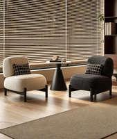 Fauteuil d'appoint moderne en tissu bouclé crème, style Teddy, avec pieds en bois massif noir, pour salon, appartement ou salle de séjour