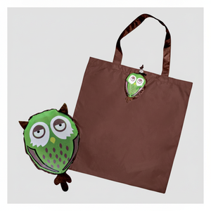 Borsa Shopper Pieghevole Ecologica con Stampa Gufo, Verde/Marrone, Taglia Media, in Nylon/Oxford, Chiusura con Cerniera, per Uso Quotidiano - Product Image 2