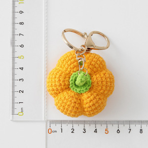 Vegetable Keychain Crochet Pumpkin Key Chains Cute Halloween Gifts Handmade Crochet Keychain Mini Orange Pumpkin Shaped Keychain - Product Image 4