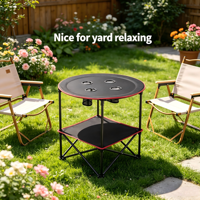 Table ronde pliante de camping en acier inoxydable moderne, portable, petite, pour pique-nique en plein air, avec 4 porte-gobelets, meubles