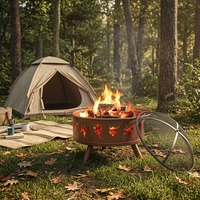 Ventes chaudes 2025, barbecue au feu de bois portable de haute qualité, fabriqué en usine, avec revêtement en poudre, avec fourche à feu pour se réchauffer