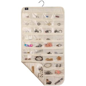 Organisateur de bijoux suspendu, 80 poches, beige, pour le rangement des boucles d'oreilles et des bagues, pour femmes et filles - Product Image 6