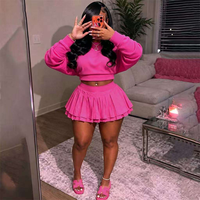Ensemble de vêtements pour femmes, haut à manches longues et jupe mini plissée, imprimé numérique tendance, streetwear décontracté, 2 pièces
