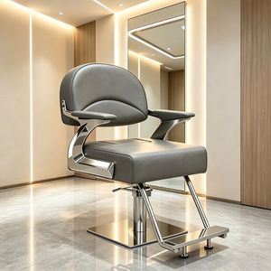 Fauteuil de Barbier en Cuir Noir, Chaise de Coiffure Hydraulique Pivotante, Base en Acier Inoxydable, Mobilier de Toilettage - Product Image 6