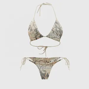 Swimwear Factory Customized Women's Split Swimwear High Quality Halter Bikini Printed Swimwear Tie Thong Slim Bikini