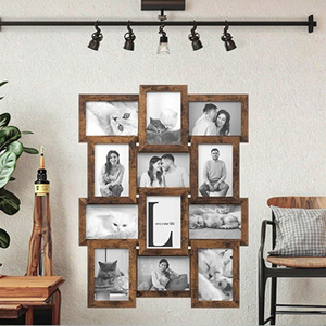 Cornice Fotografica Familiare alla Moda in Legno con 12 Aperture, Motivo Quadrato, Collage Multi-Foto Pieghevole <span class=keywords><strong>da</strong></span> Appendere a <span class=keywords><strong>Parete</strong></span> per Esporre Ricordi - Product Image 5