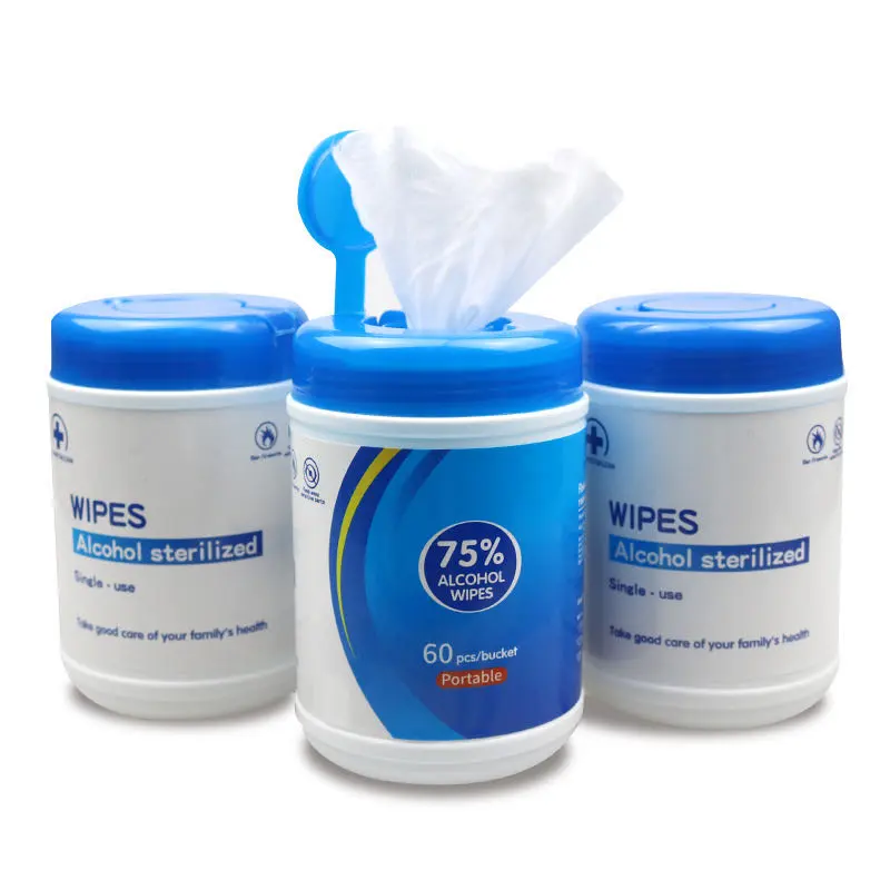 Lids and Canisters Wipes Hand Disinfecting Bucket Wet Wipes 75% Alcohol Plastic Customized 80pcs Adults Household Non-woven