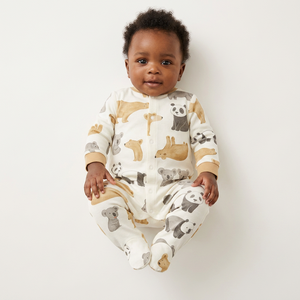 Lindo mono de bebé con estampado, manga larga, de algodón suave tejido, unisex, con cierre de botones. - Product Image 1