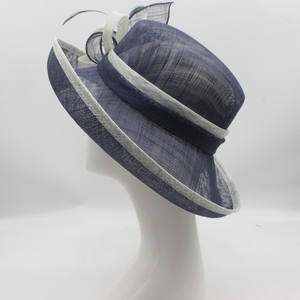 Chapeau bleu <span class=keywords><strong>marine</strong></span> à larges bords pour femmes, nouvelle collection de robes pour dames, chapeau à fleurs pour fête de mariage, Cloche - Product Image 4