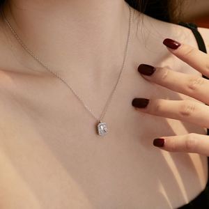 Dylam Stylish 925 Sterling <b>Silver</b> Rhodium Plated Link Chain Rectangle 1ct 5A Cubic Zirconia Pendant Necklace for Women <b>Dress</b> up - Product Image 6