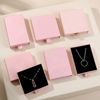 Boîte à bijoux coulissante rose poudré avec tiroir, plusieurs tailles, poignée en tissu, intérieur en velours noir, lot de 6, vente en gros directe usine