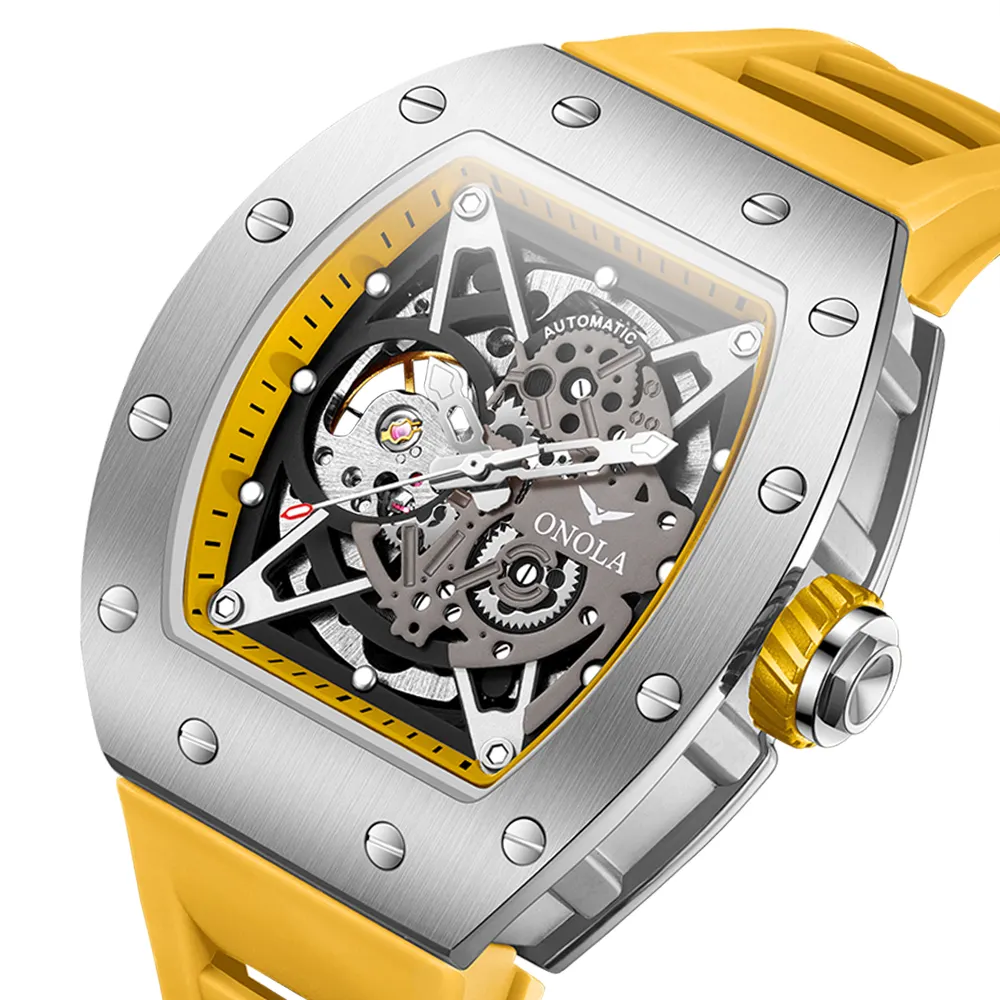 ONOLA 3838 브랜드 새로운 럭셔리 비즈니스 자동 손목시계 빛나는 기계식 시계 스켈레톤 시계 남자