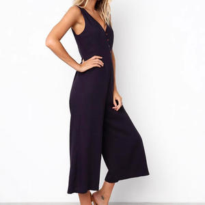 Combinaison sexy pour <span class=keywords><strong>femme</strong></span>, combishort tendance avec poches, col en V, boutons, couleur unie, vêtements pour femmes - Product Image 5