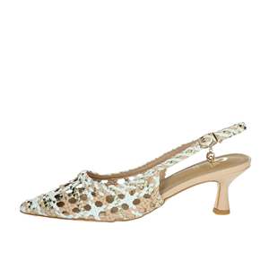 Gold & Gold Women's Slingback Heeled Sandals <b>White</b> Gold GD246 Pointed Toe Low <b>Heel</b> - Product Image 1