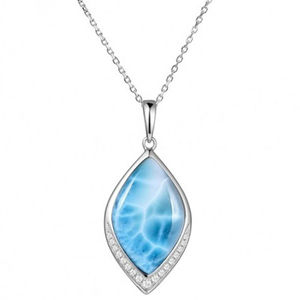 Vente en gros de bijoux en argent sterling 925, pavé de CZ, pendentif en larimar naturel bleu de coupe marquise - Product Image 1