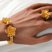 Zeadear Juego de Pulseras de Brazalete con Flores Étnicas, Chapadas en Oro de 18K, Certificadas por GDTC, para Mujer, Regalo para el Día de la Madre, Estilo Dubái, Oriente Medio, para Fiestas