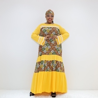 Robe Boubou jaune avec panneaux à motifs et jupe à volants BLCR40997F