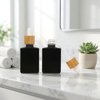 Botol Tetes Kaca Putih Berlapis Embun dengan Tutup Bambu 30ml, Wadah Isi Ulang untuk Serum dan Minyak Esensial, Kemasan Kosmetik