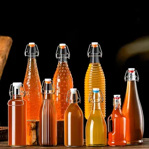 Garrafa de vidro com tampa oscilante para bebidas carbonatadas, garrafa de 500ml, garrafa de vidro de 16 onças para suco em estoque, fabricante