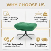 Pouf pivotant moderne en velours côtelé avec base chromée et repose-pieds capitonné pour salon