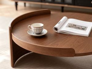 Table basse moderne en bois, design du milieu du siècle, meubles de salon, forme ronde décorative - Product Image 3