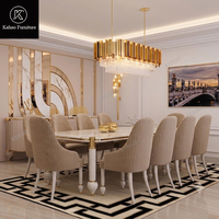 Juego de Comedor de Lujo Moderno con Mesa Rectangular de Mármol Blanco y Sillas de Terciopelo para 10 Personas, Muebles Personalizados para Comedor de Villa