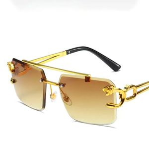 Occhiali da Sole Unisex NYY Best Seller con Montatura Rettangolare Senza Bordi, Doppio Ponte e Testa di Leopardo, Occhiali da Sole Trendy per Uomo - Product Image 6