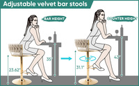 Tabouret de bar moderne en velours avec dossier, tabouret pivotant à hauteur de comptoir pour îlot de cuisine, restaurant et café