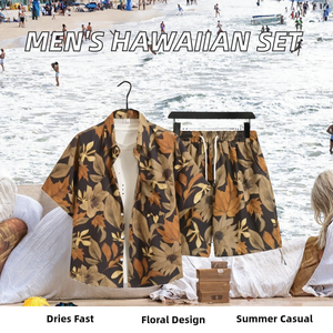 Ensemble 2 pièces chemise hawaïenne homme été anti-plis respirant satiné ODM tenue décontractée assortie pour couple plage voyage - Product Image 2