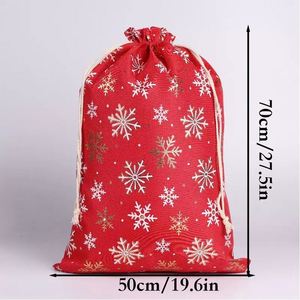 Large Burlap Drawstring Bags 50x70cm Gold Foil Print Linen <b>Xmas</b> Santa Storage Packaging <b>Reindeer</b> Snowflake Christmas Party Favor - Product Image 2