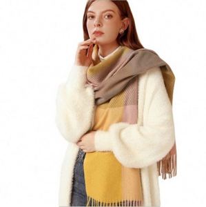 Chal largo de cachemira con borlas y diseño a cuadros, cálido para otoño e invierno, para mujer - Product Image 3
