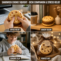 Nouveauté 2026 : Jouet Squishy Réaliste Biscuit aux Pépites de Chocolat, à Remontée Lente, en TPR, Biscuit Sandwich à Presser, Anti-Stress et Fidget Toy