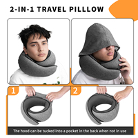 Oreiller de voyage pour le cou avec capuche pour les longs trajets en avion, intimité garantie, mousse à mémoire de forme avec housse douce pour la peau, massage, logo personnalisable