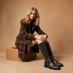 Toptan kış moda kadınlar siyah dantel up diz-yüksek çizmeler deri kadın çizmeler kadınlar için diz yüksek çizmeler - Product Image 6