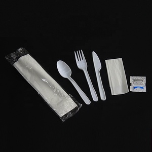 Juego de cubiertos de plástico desechables con servilleta, sal y pimienta, azúcar, cuchillo, tenedor, cuchara, juego de cubiertos con estuche, utensilios de comida para comer - Product Image 1