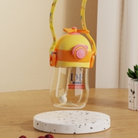 Gourde PPSU pour bébé avec motif dessin animé, couvercle à clapet, paille, sans PVC, débit variable, mignonne, avec sangle d'épaule, 240/300ml, forme de gourde, large ouverture