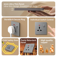 Interruptor de Pared con Panel de PC Gris Ultrafino, Ignífugo, Estándar Británico 13A 250V, con Puertos USB, Precio de Fábrica KSQ