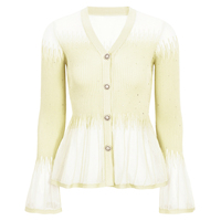 26202 Ensemble Femme de Luxe Nouvelle Collection, Cardigan Tricoté à Empiècements en Maille et Strass Brillants + Jupe Midi, Coupe Ajustée, Style Élégant