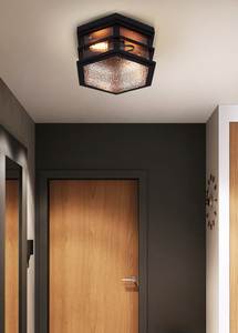 Outdoor Hexagonal Flush Mount Light Gold Body Stainless Steel Frame <b>Glass</b> <b>Shade</b> E26 LED 3500K Warm White AC 220V Adjustable - Product Image 6
