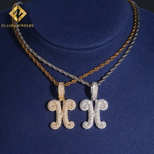 จี้เพชร missanite VVS จี้ตัวอักษร H เริ่มต้นจี้ฮิปฮอปเครื่องประดับ925ชุบทองเงินจี้ unisex - Product Image 1