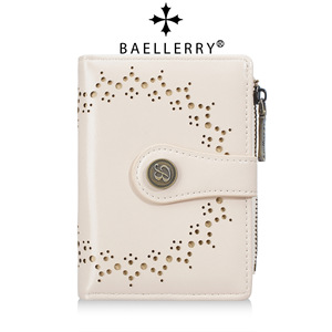 Baellerry Women's <b>Wallet</b> Pu Leather Snap Button Zipper Card <b>Holder</b> 4 Inch Black Hollow Design Everyday Use - Product Image 5