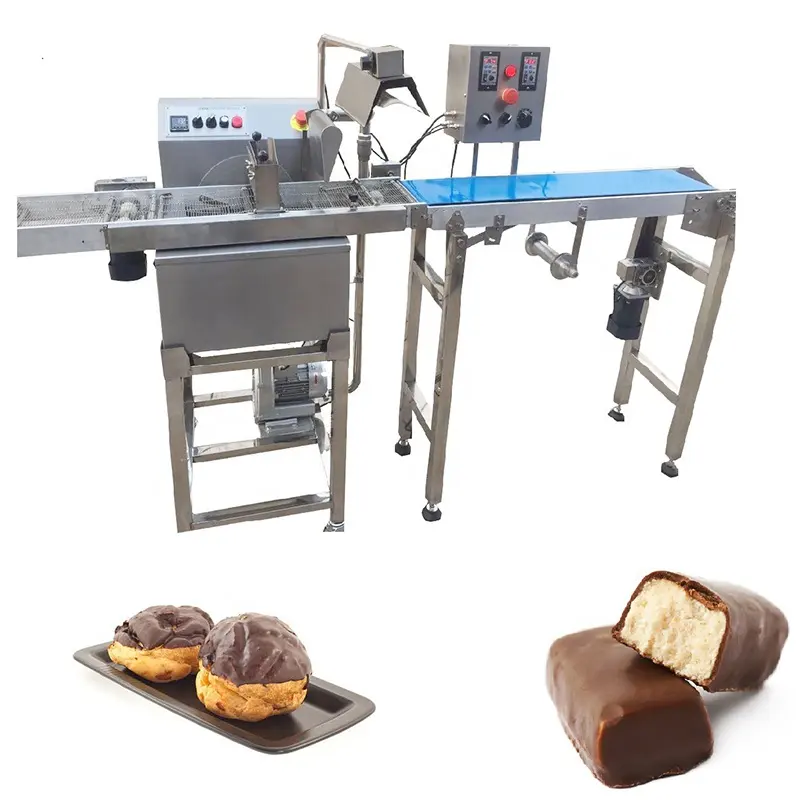 खुदरा स्नैक फूड और केक के लिए चॉकलेट एनरोबिंग मशीन/वेफर कुकी चॉकलेट नट कोटिंग मशीन/बिस्किट एनरोबर मशीन