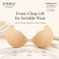 XINRUI Soutien-gorge adhésif en silicone solide sans bretelles, sans dos, invisible, push-up, réutilisable, à fermeture avant, OEM ODM Vente en gros
